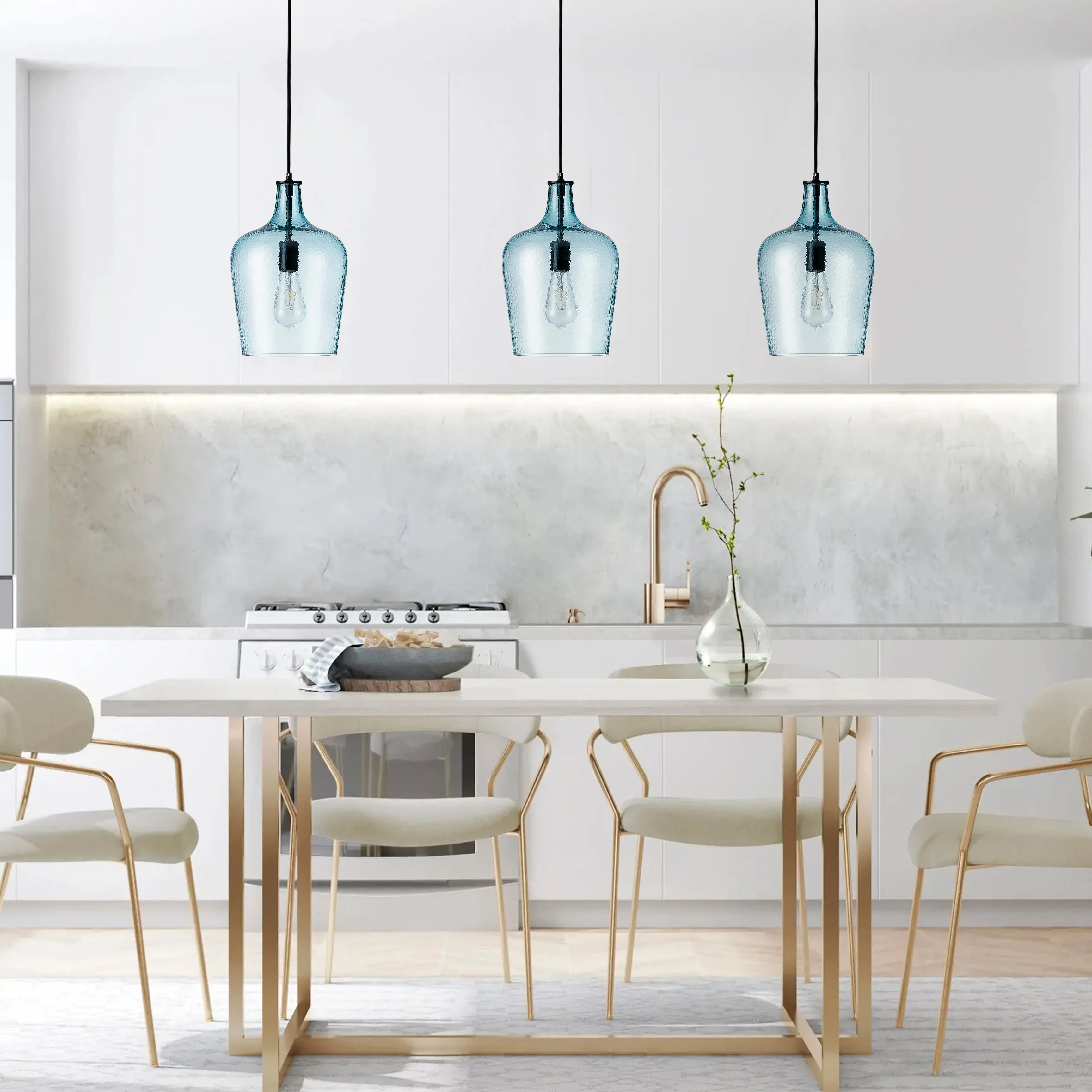 1-Light Cyan Glass Shade Pendant Lighting