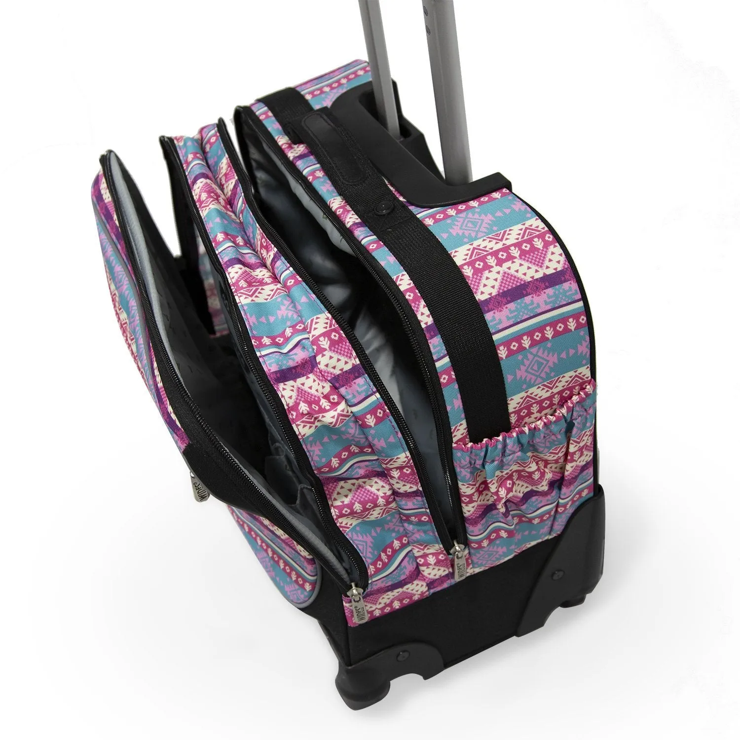 3 Pieces Set - 4 Wheels School Bag trolley with Lunch Bag   Pencil Case African Pink Design