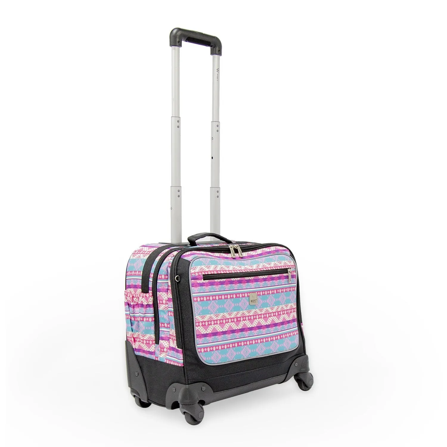 3 Pieces Set - 4 Wheels School Bag trolley with Lunch Bag   Pencil Case African Pink Design