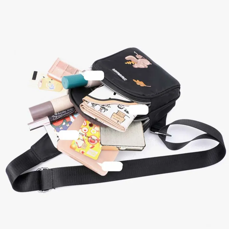 Cartoon Squirrel Embroidery Chest Bag For Women Oxford Crossbody Bag