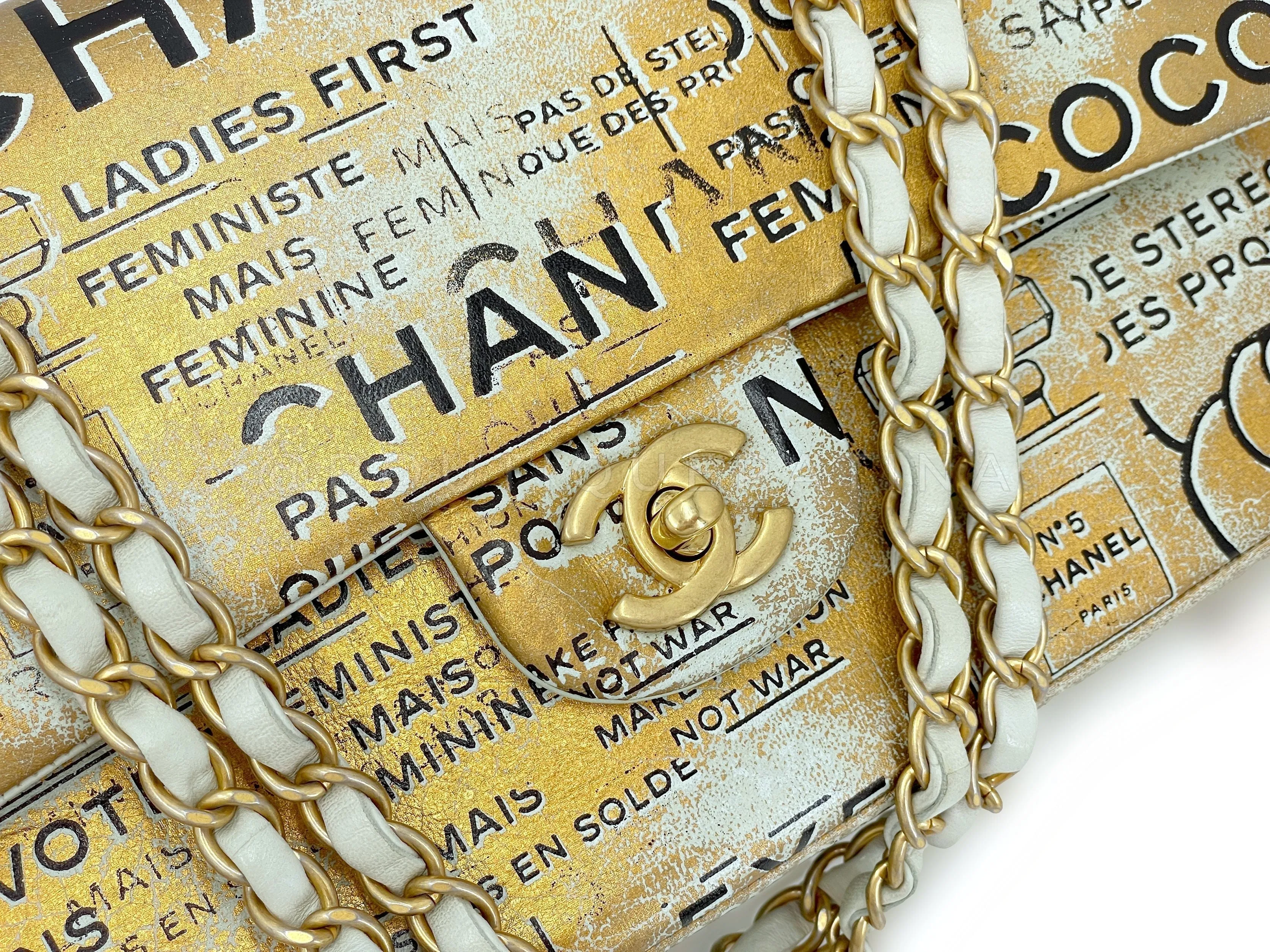 Chanel 2015 Graffiti Newspaper Medium Classic Double Flap Bag GHW Gold