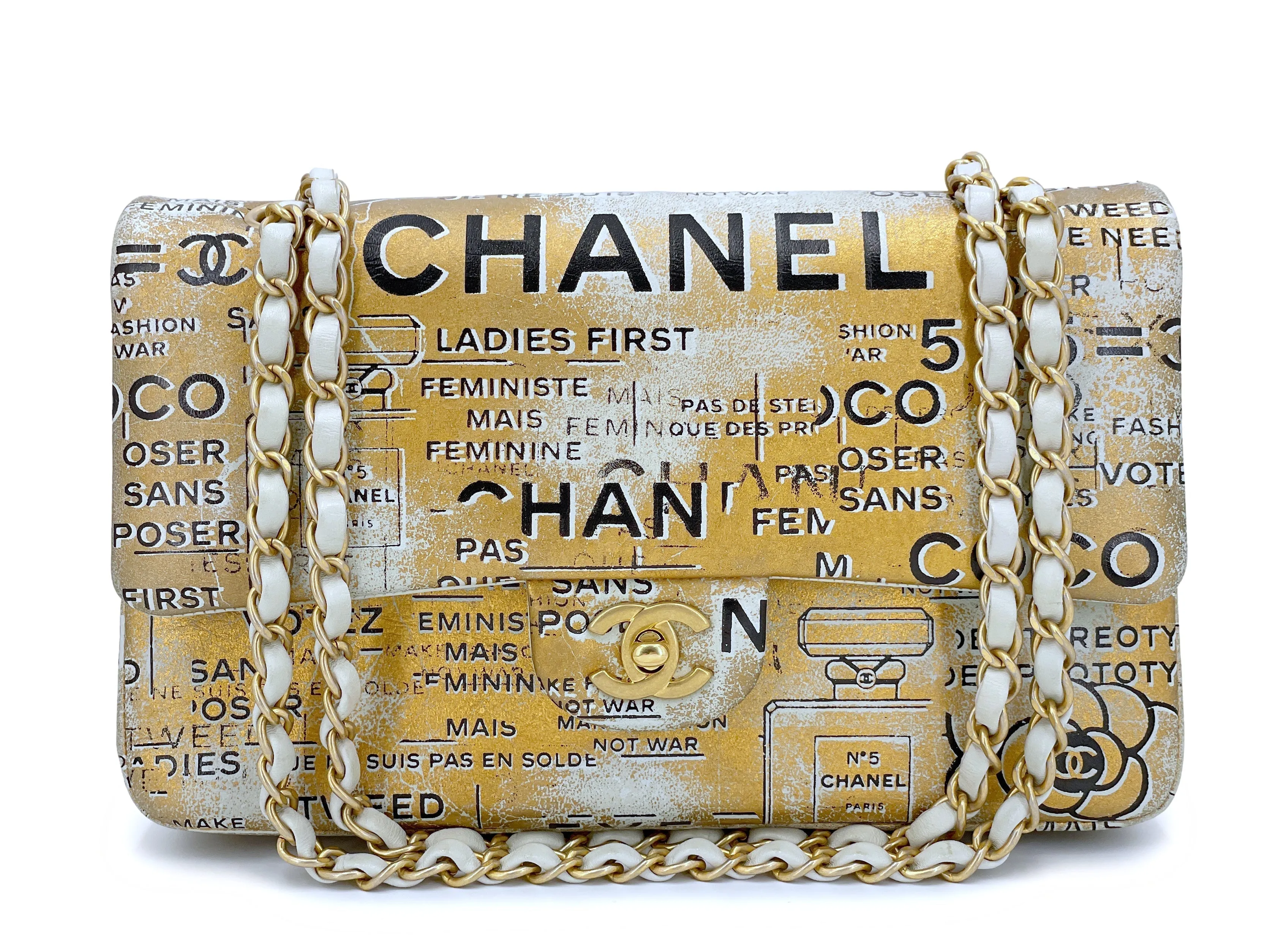 Chanel 2015 Graffiti Newspaper Medium Classic Double Flap Bag GHW Gold
