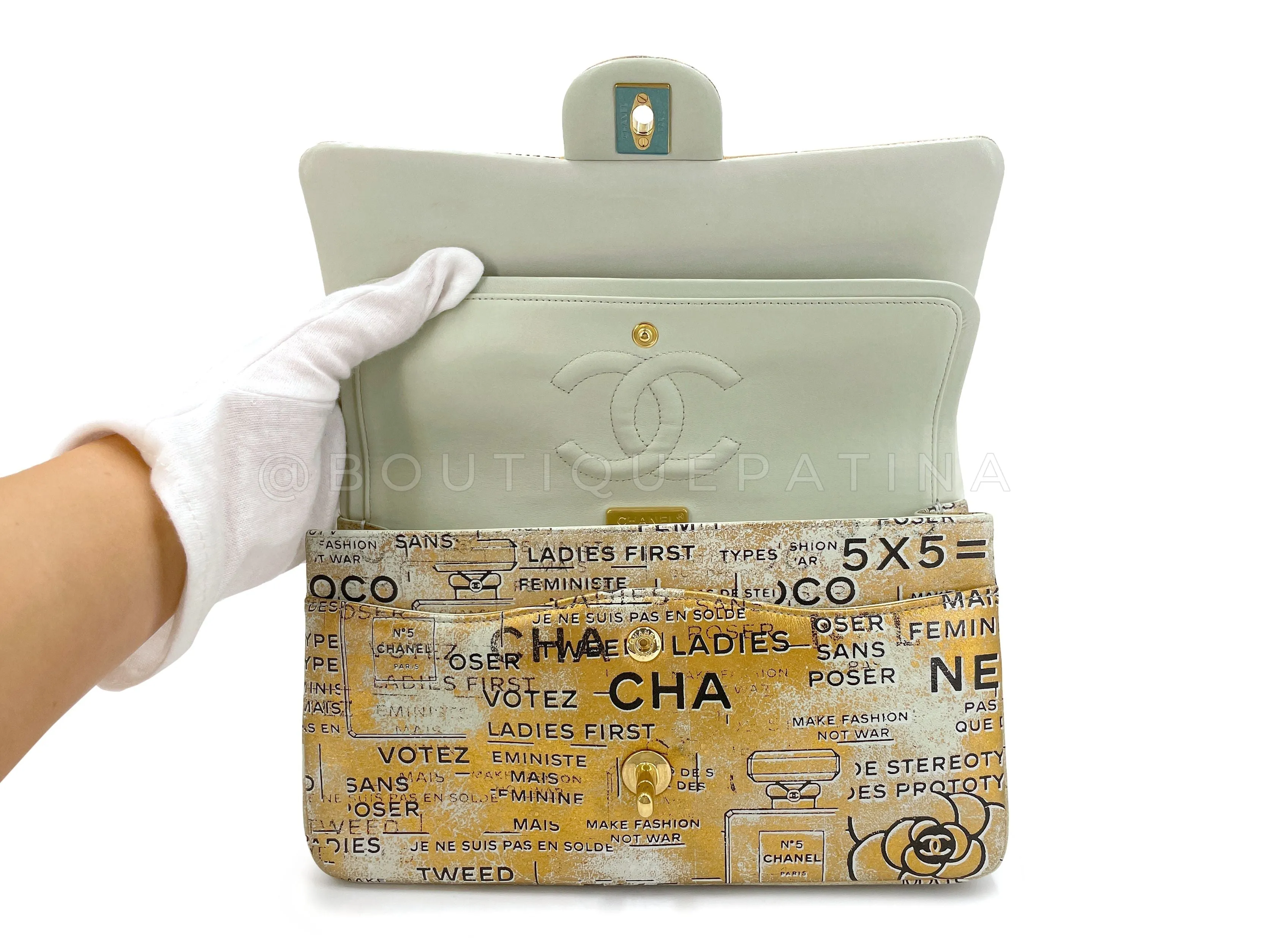 Chanel 2015 Graffiti Newspaper Medium Classic Double Flap Bag GHW Gold
