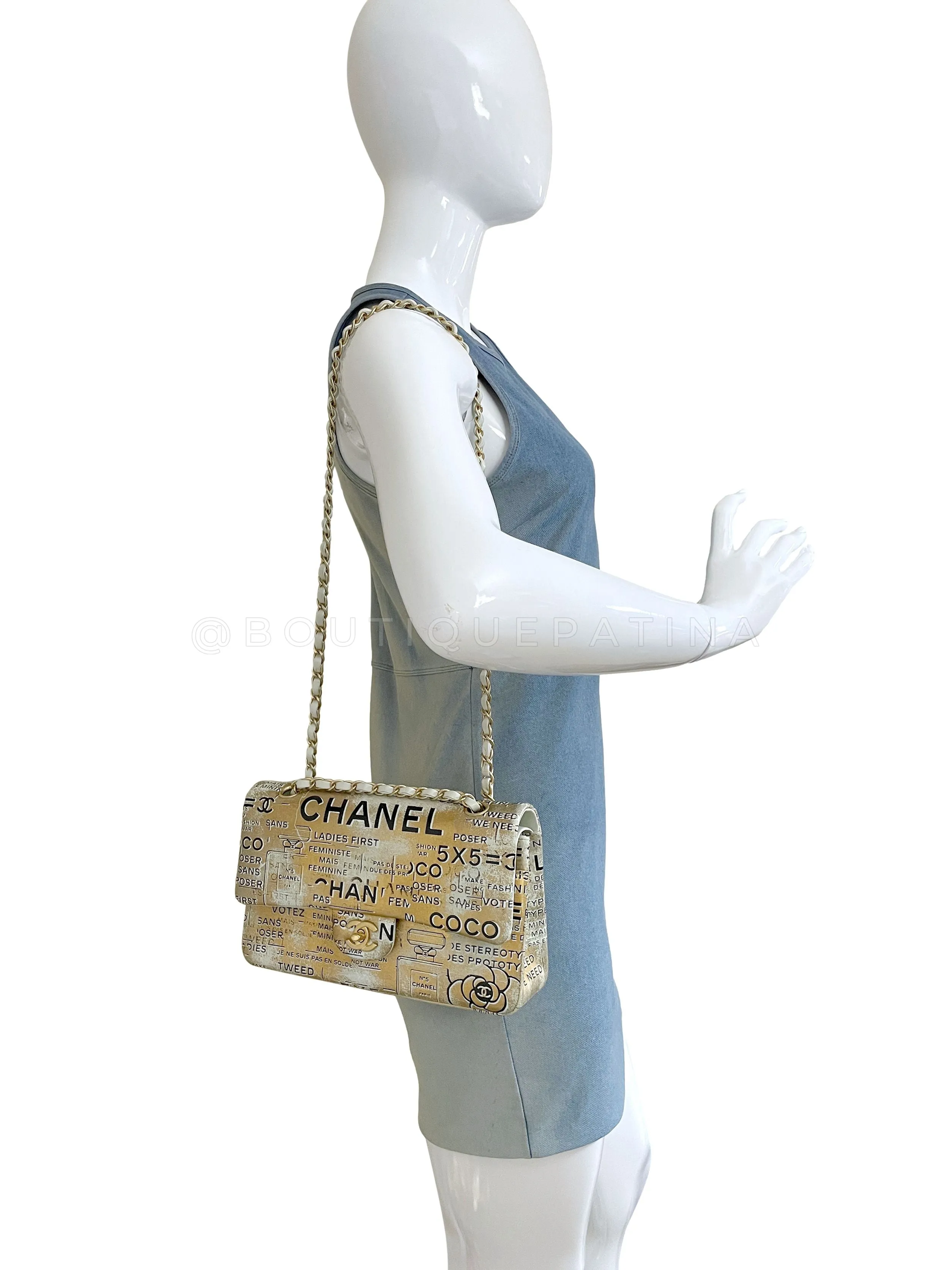 Chanel 2015 Graffiti Newspaper Medium Classic Double Flap Bag GHW Gold