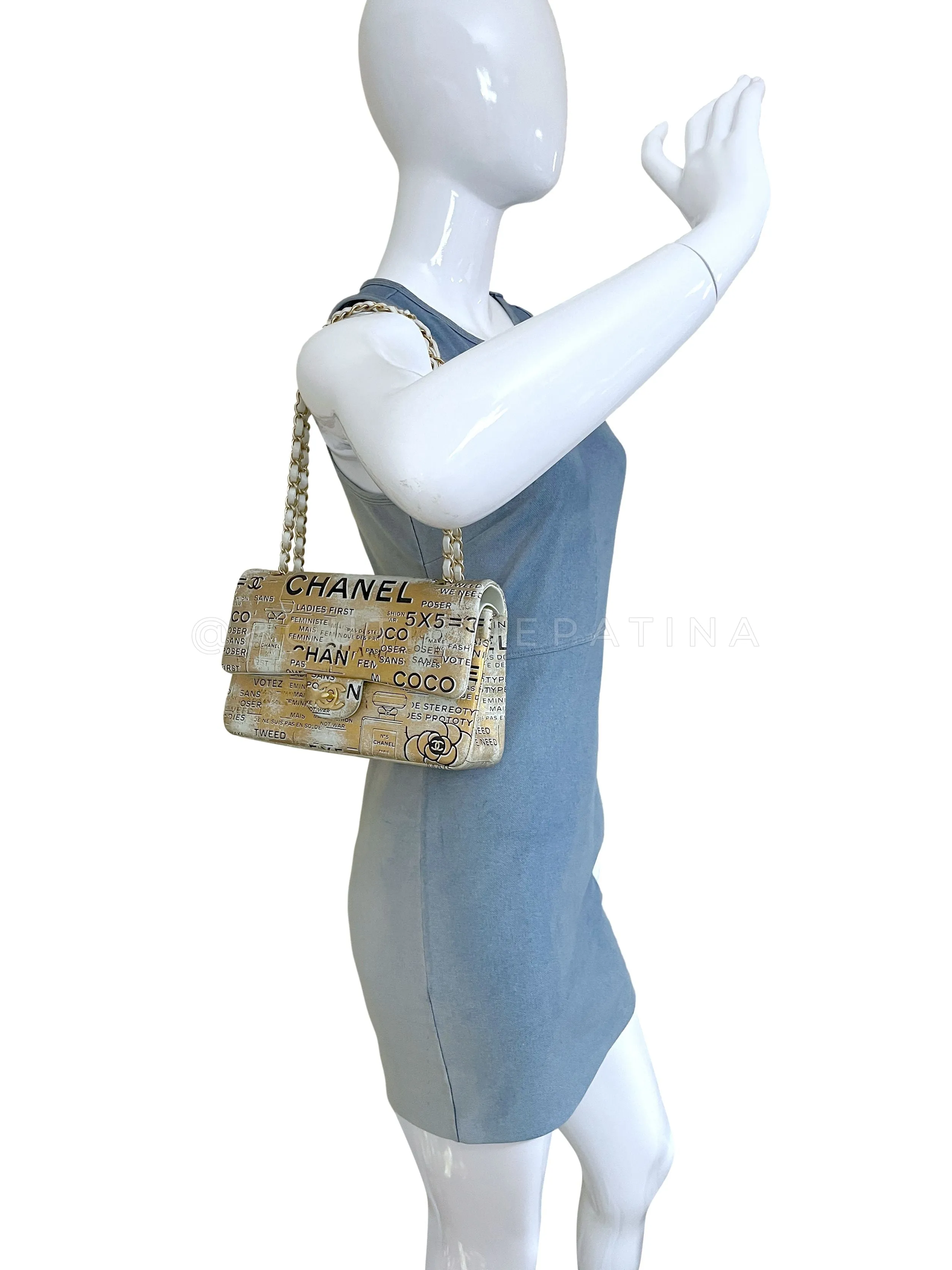 Chanel 2015 Graffiti Newspaper Medium Classic Double Flap Bag GHW Gold