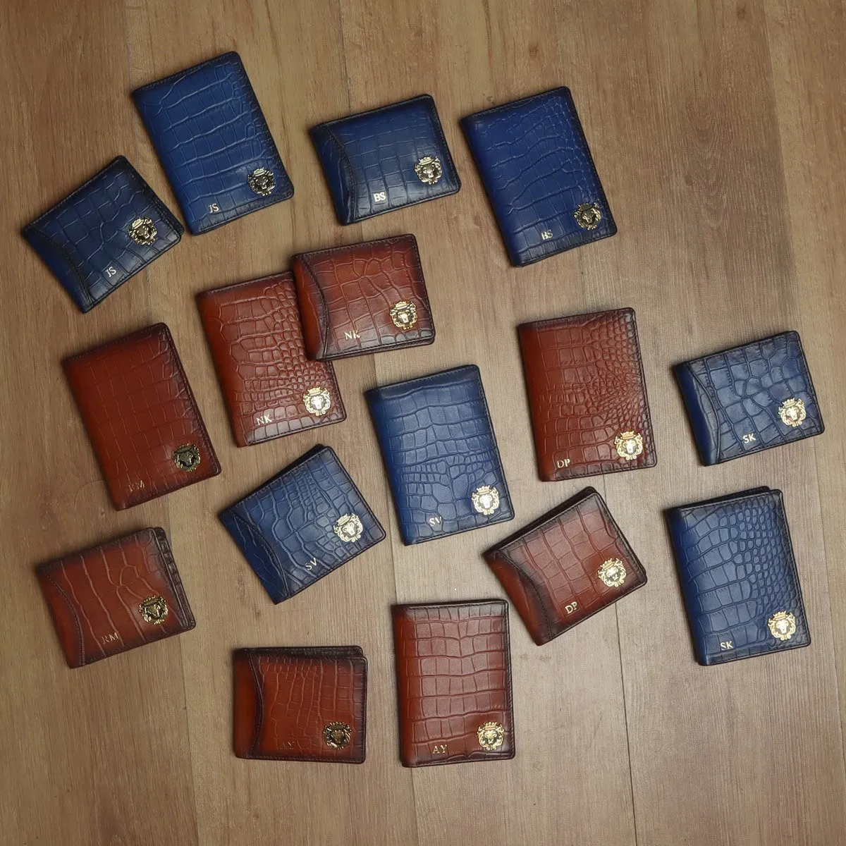 Corporate Gifting Blue & Tan Colored Leather Wallets and Passport Holder with Embossed Initials bulk Order (Reference Price for 1 Unit)