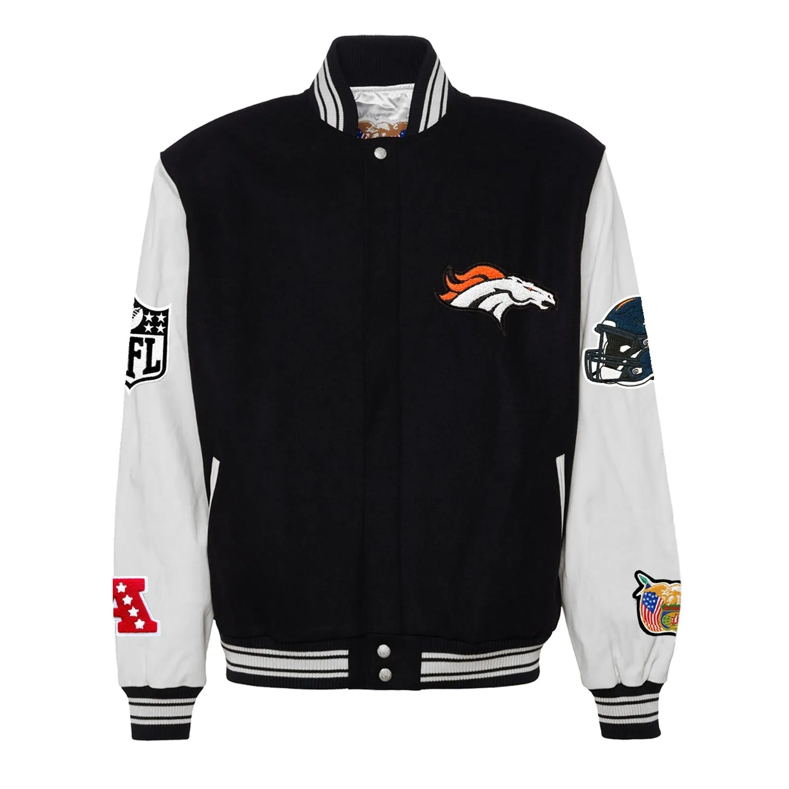 DENVER BRONCOS WOOL & LEATHER VARSITY JACKET Black/White