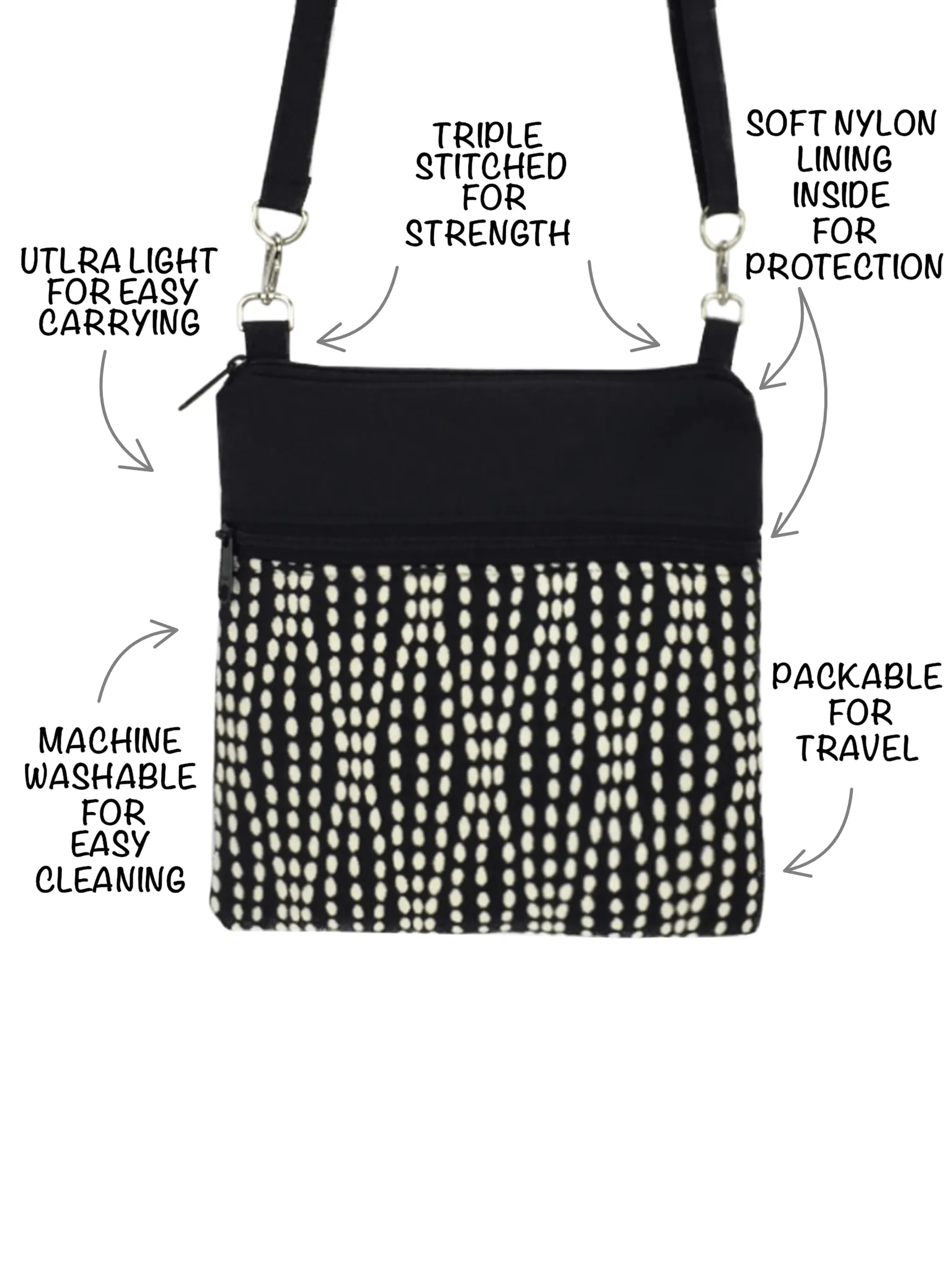 Granite Damask | Dark Grey Nylon | RTS Mini Square Crossbody Bag
