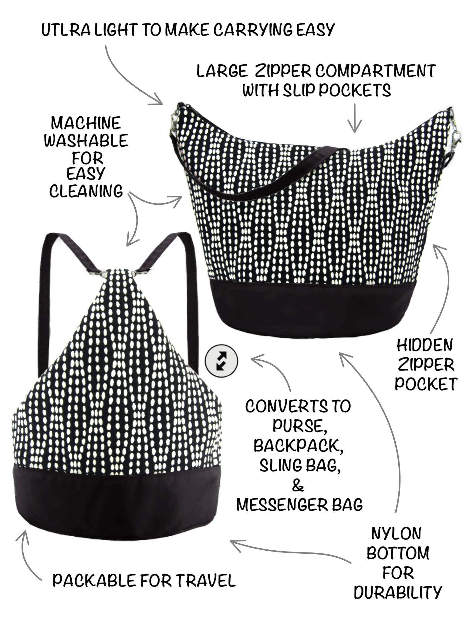 Granite | Dark Grey Nylon | RTS Convertible Backpack Purse | Medium