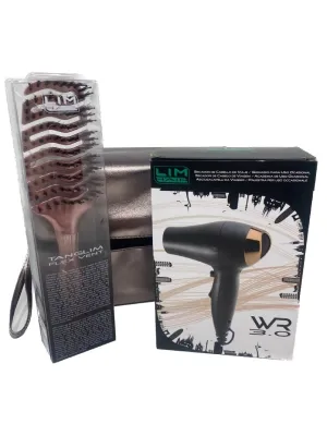 Lim Hair WR 3.0 Black Rose Gold Travel Hair Dryer & Brush Set