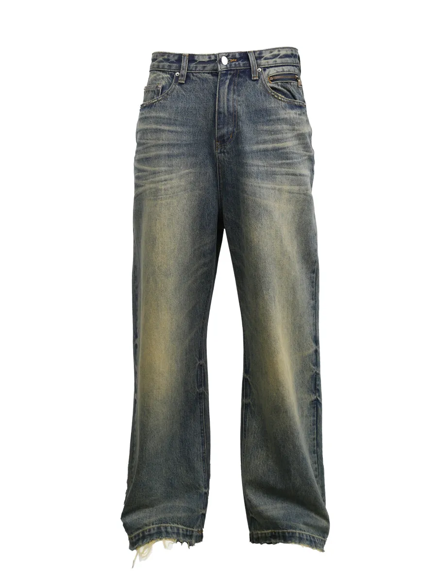 Multi-colored loose straight denim pants