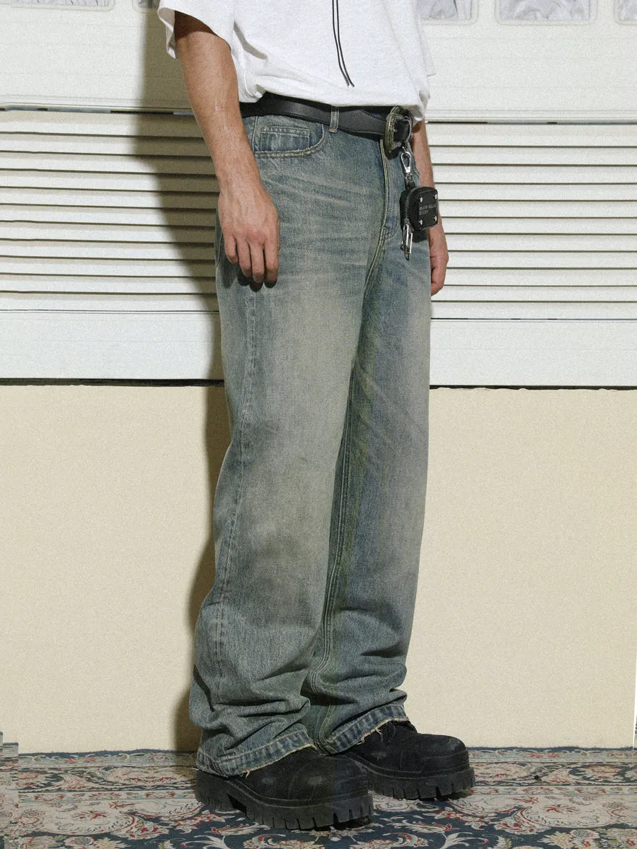 Multi-colored loose straight denim pants