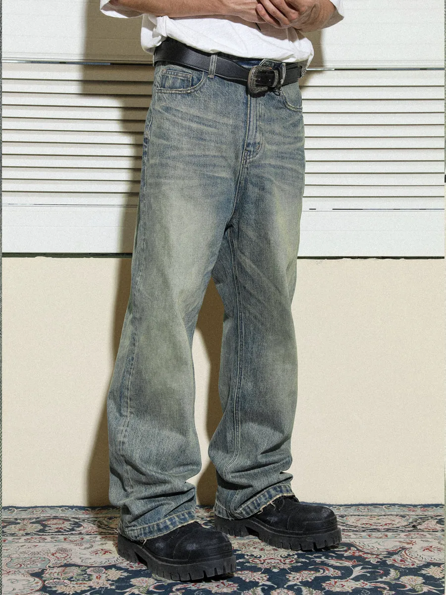 Multi-colored loose straight denim pants