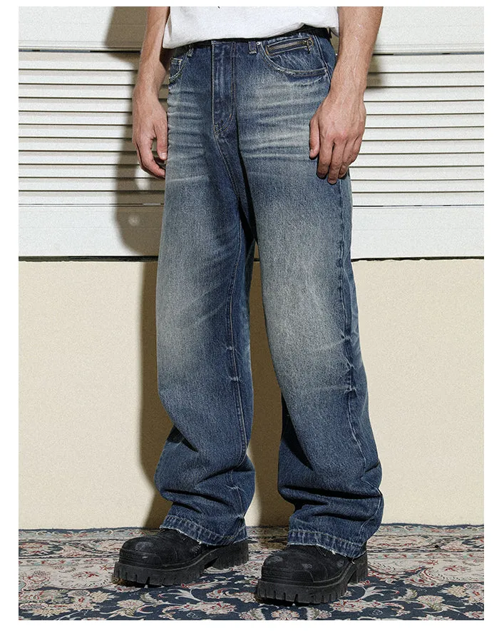 Multi-colored loose straight denim pants