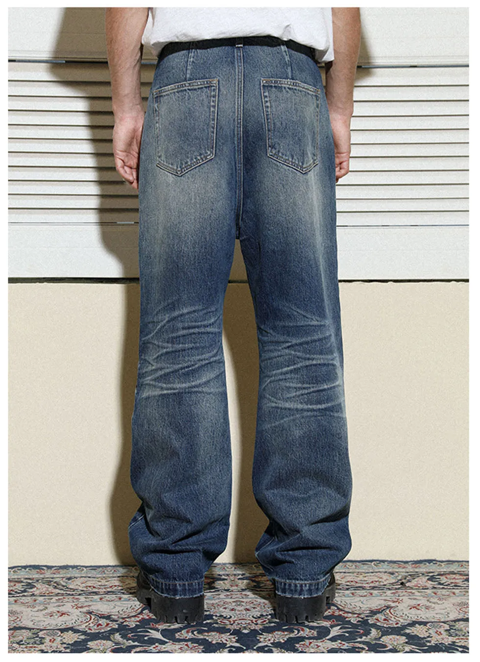 Multi-colored loose straight denim pants