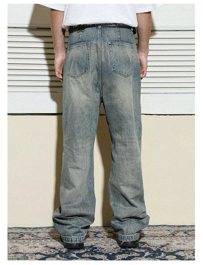 Multi-colored loose straight denim pants