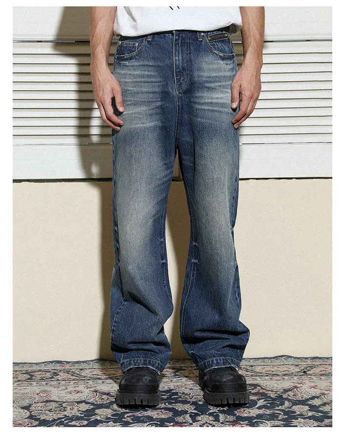 Multi-colored loose straight denim pants