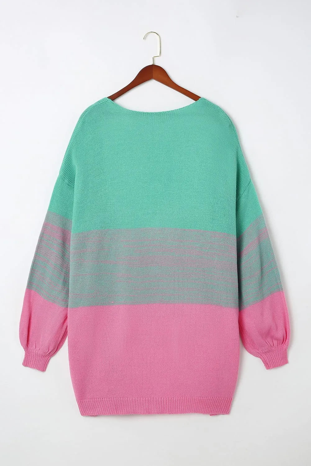 Multicolor Pompom Color Block Open Front Cardigan Sweater