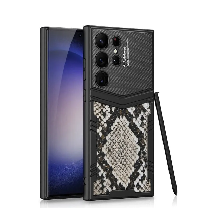 Python Carbon Fibre Plain Leather Phone Case For Samsung Galaxy S24 S23