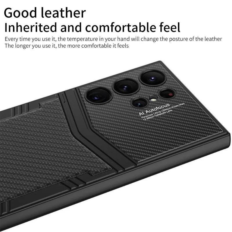 Python Carbon Fibre Plain Leather Phone Case For Samsung Galaxy S24 S23