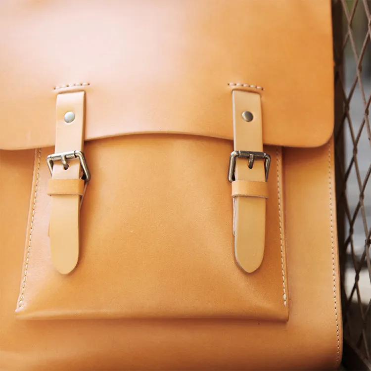 YAAGLE Unisex Bright Contrast Color Tanned Leather Backpack YGBR6026
