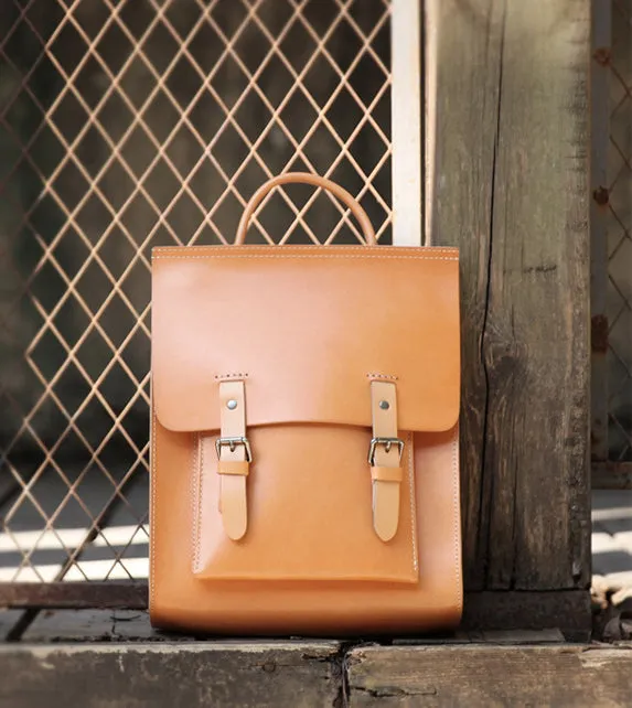 YAAGLE Unisex Bright Contrast Color Tanned Leather Backpack YGBR6026
