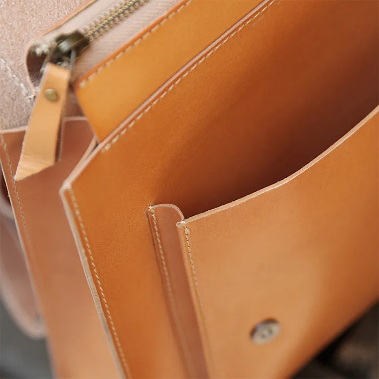 YAAGLE Unisex Bright Contrast Color Tanned Leather Backpack YGBR6026