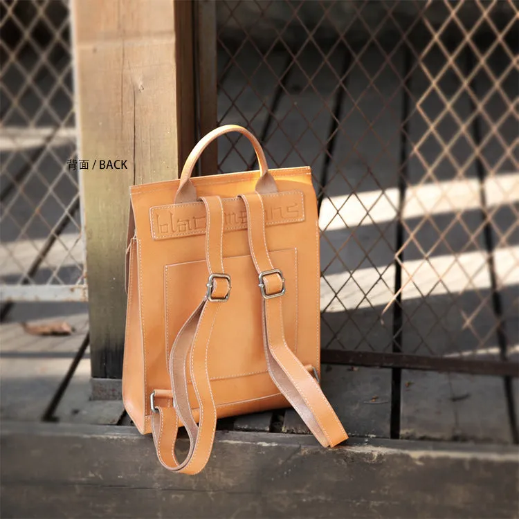 YAAGLE Unisex Bright Contrast Color Tanned Leather Backpack YGBR6026